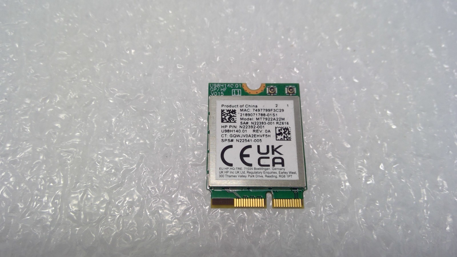 HP MT7922A22M  Mediatek Bluetoot M.2 2230 WiF i6E Wireless Card N22392-001 RZ616