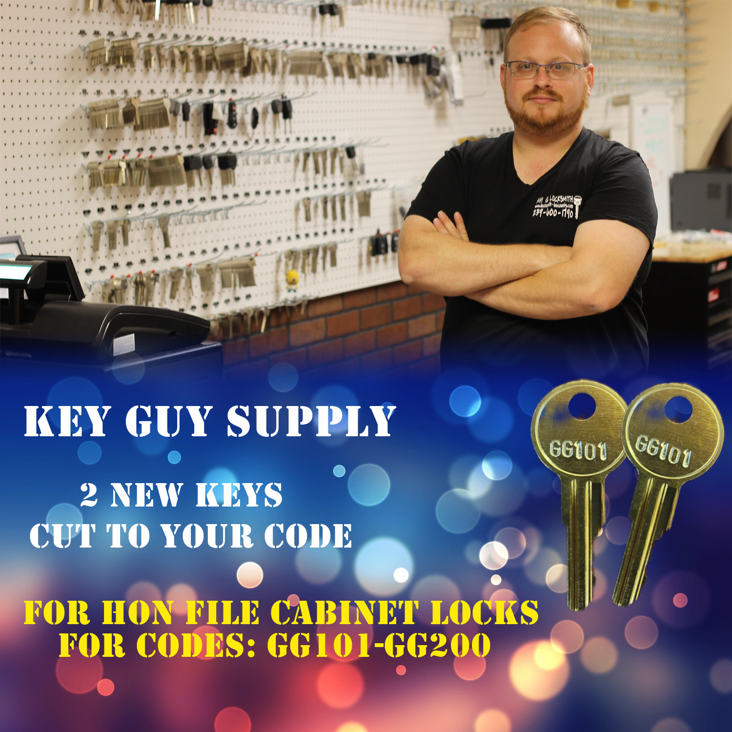 GG101-GG200, Pair Of keys for HON cabinet Locks, Cut to Code. Licensed locksmith