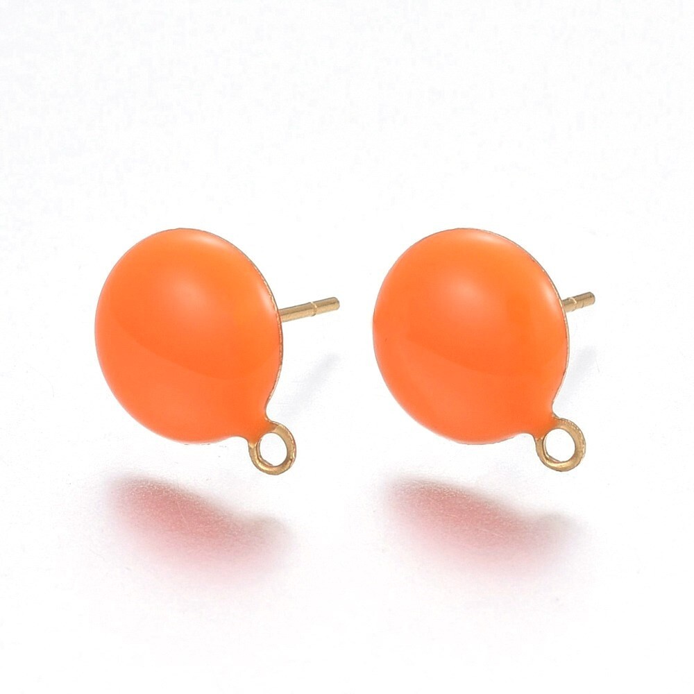 10pc 304 Stainless Steel Gold Half Round Earring - Orange Enamel - 12.5mm x 10mm