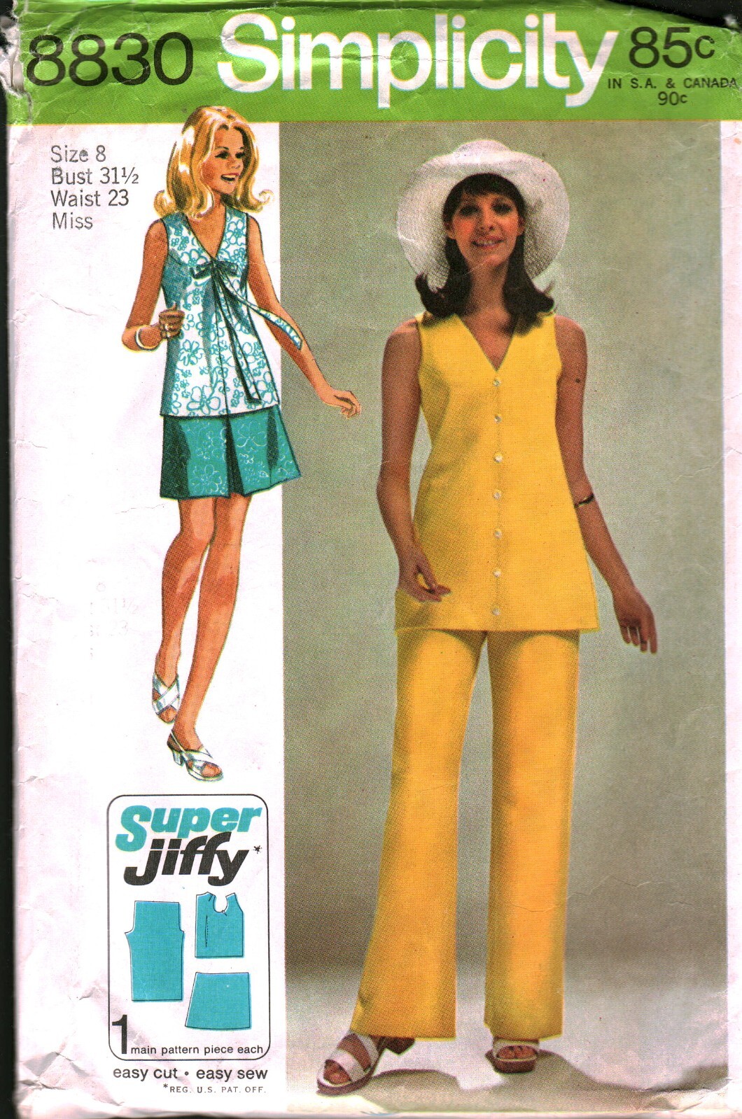 8830 Vintage Simplicity SEWING Pattern Misses 1970s Super Jiffy Mini Skirt Pants