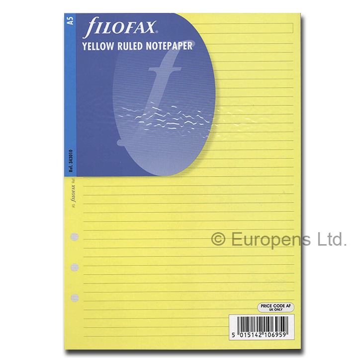 Filofax Insert A5 Yellow Ruled Paper 343010