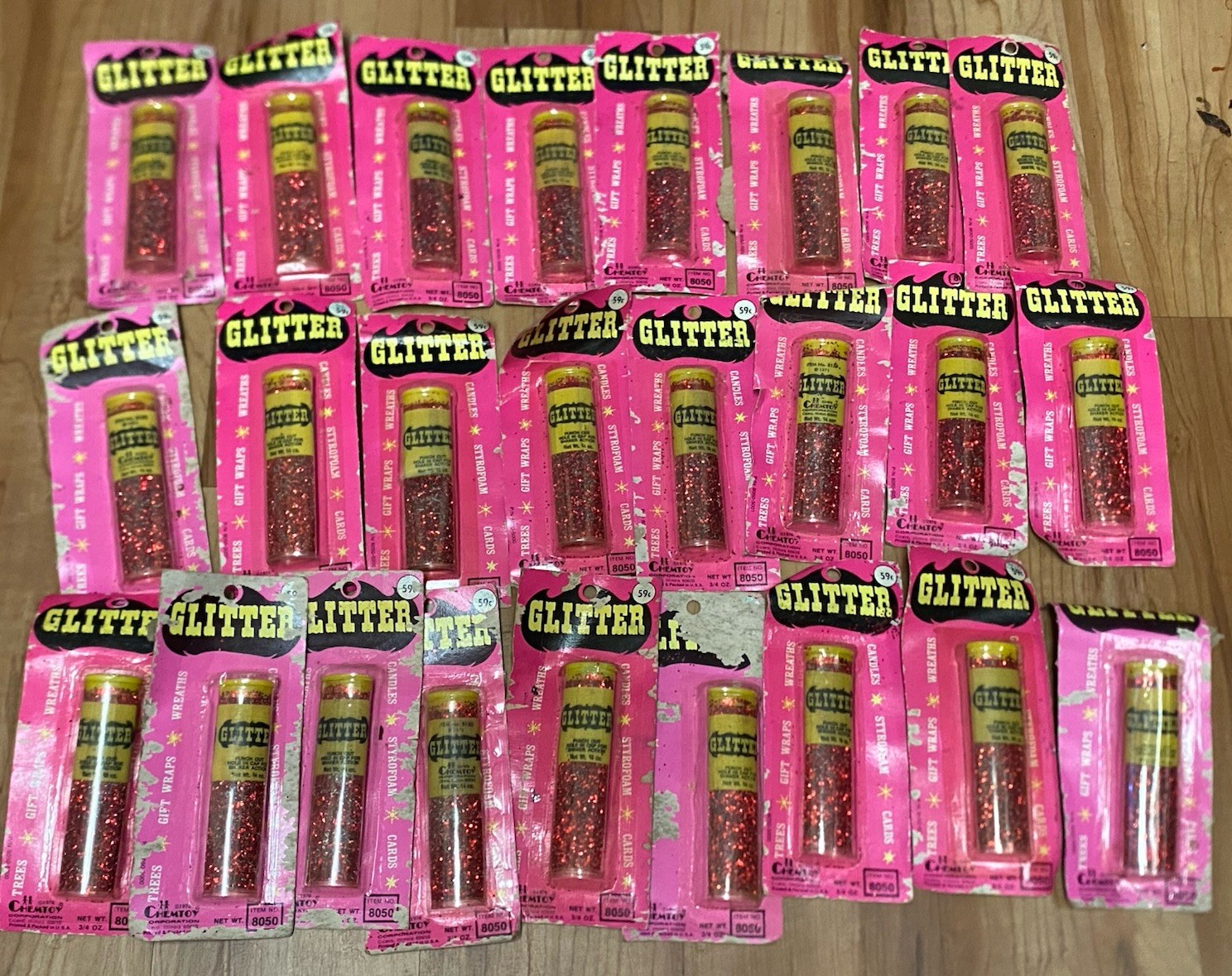 25 Count Vtg Chemtoy Candy Apple Red Glitter Tube 1970 NEW NOS 8050 1976 Silver