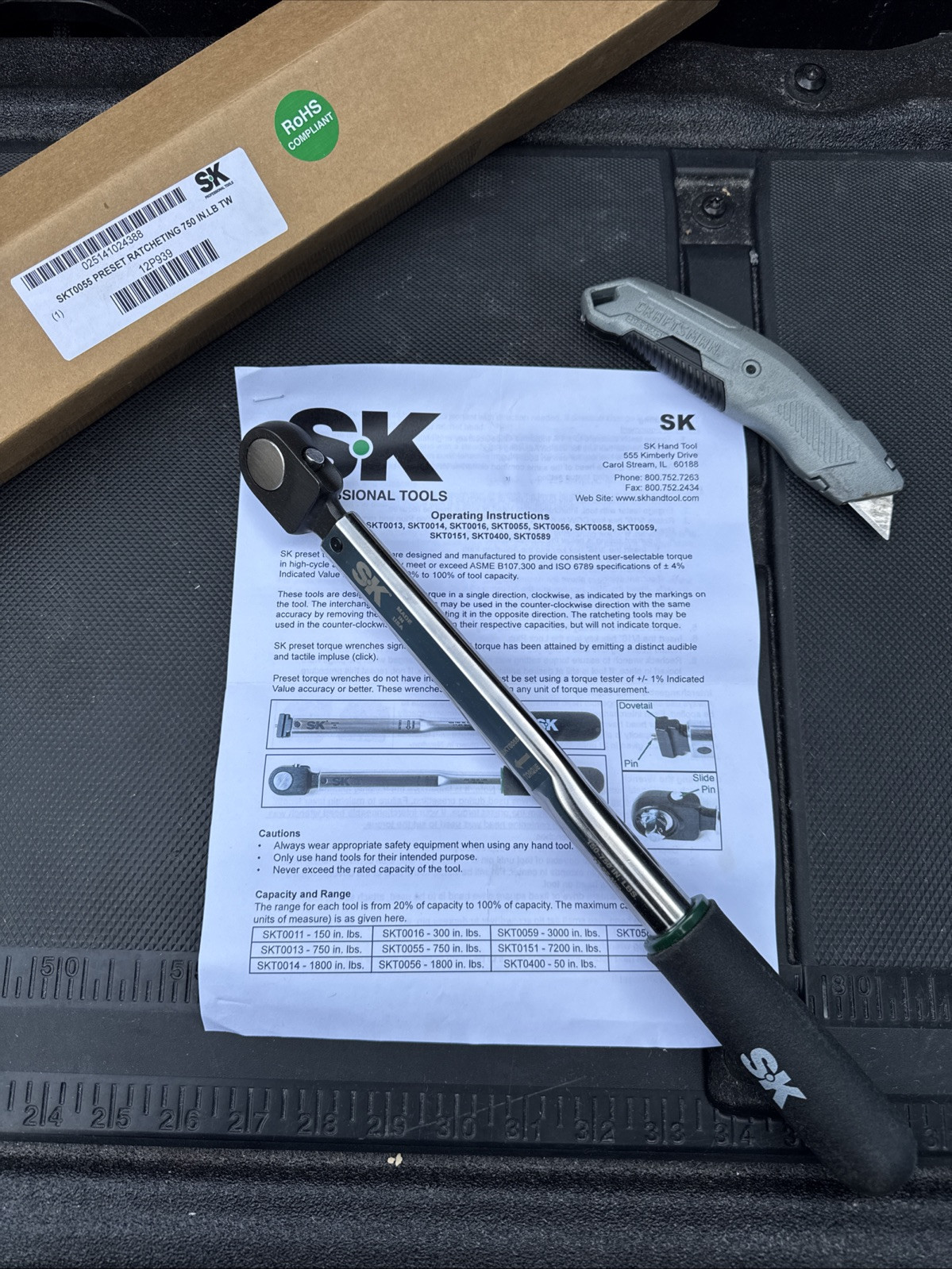 SK Hand Tools USA SKT0055 3/8" Drive Torque Wrench PRESET 750 In.-lbs.