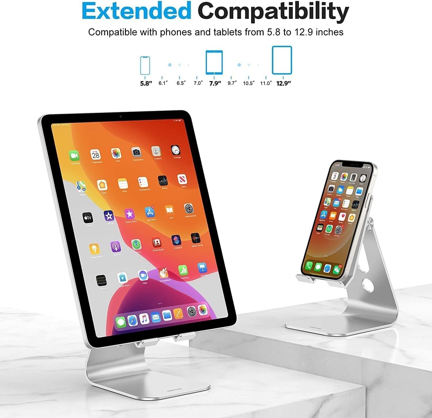 Adjustable Tablet Stand for Desk with Hollow Design & Enhanced Stability, Silver