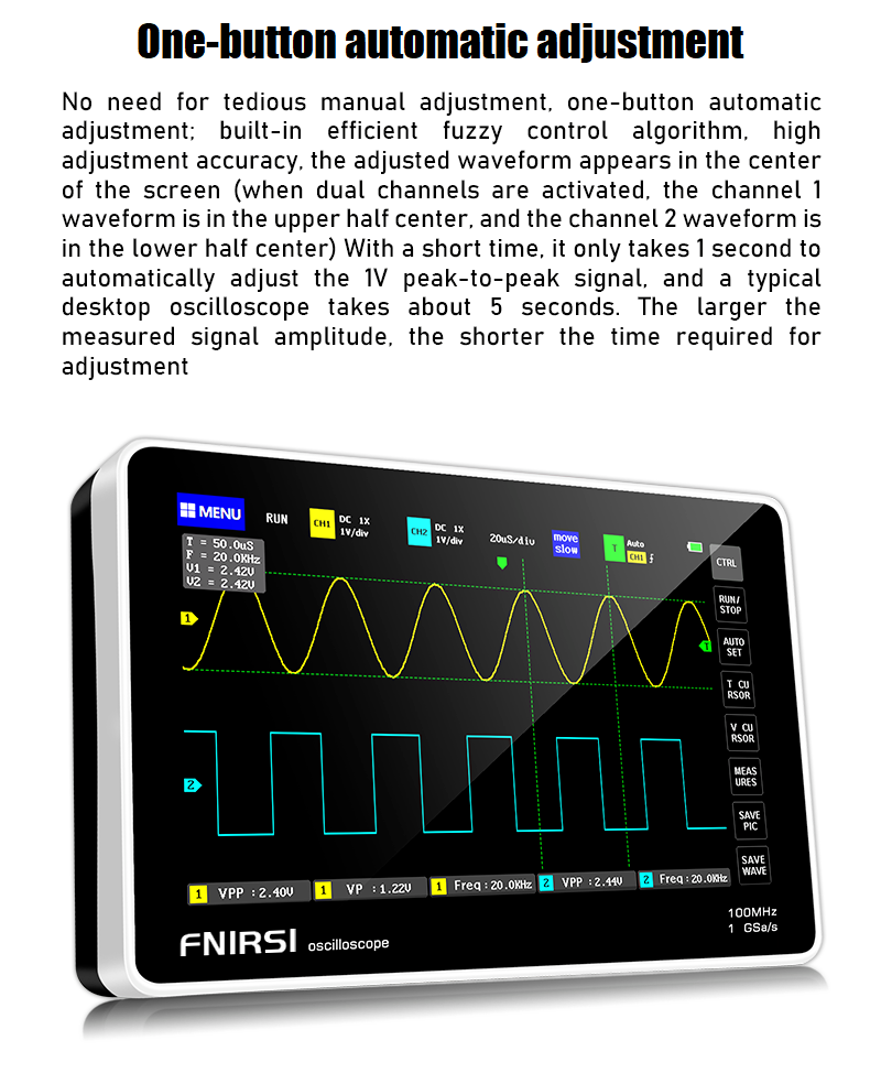 FNIRSI Mini 7" Touch Panel Digital Tablet Oscilloscope 2CH 100MHz Bandwidth 1GS