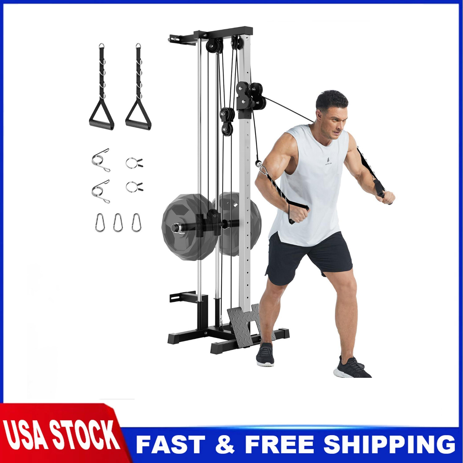 Wall Mount Cable Station LAT Pulldown Machine w/18 Positions Dual Pulley System
