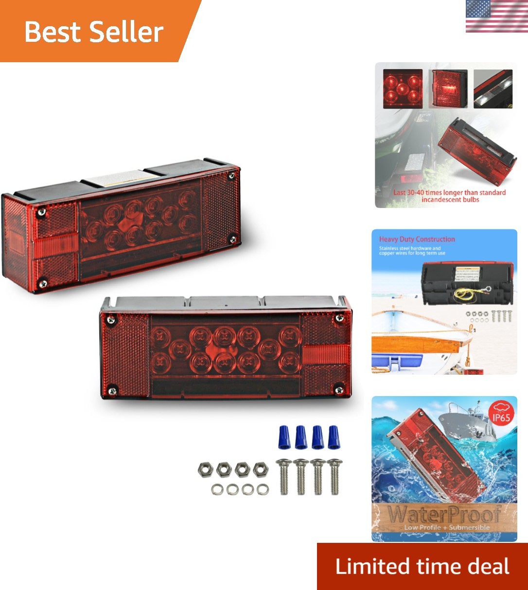 LED Boat Trailer Lights, Submersible Marine Waterproof Tail Lights | 12V Tail...