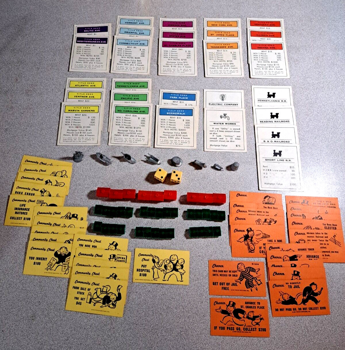 1936 Parker Brother's Inc. Monopoly Game cards and pieces 108pcs #1405L79