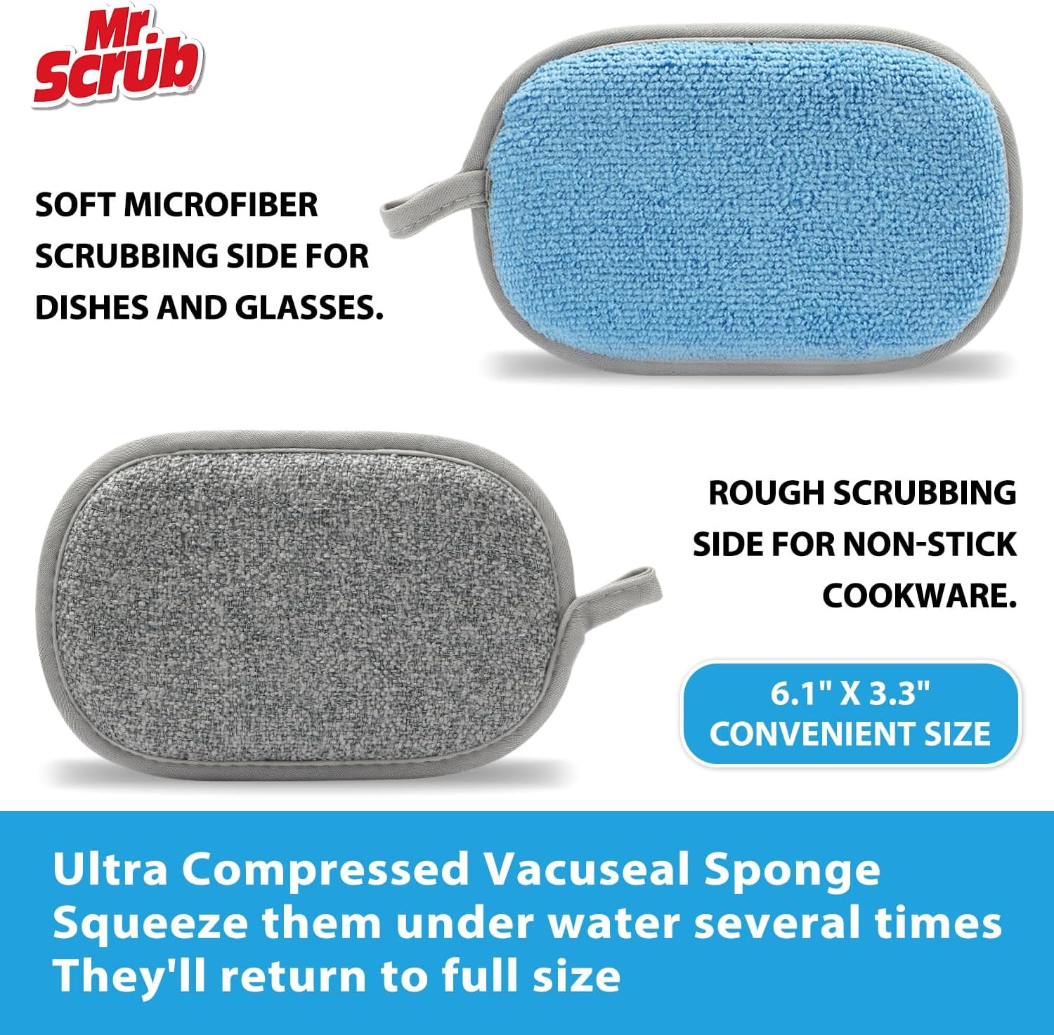 Non Scratch Kitchen Dish Sponges Microfiber Scrubbers 2 Sided 6 Pack