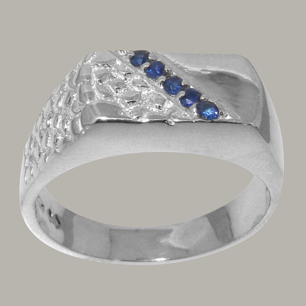 925 Sterling Silver Natural Sapphire Mens band Ring - Sizes N to Z