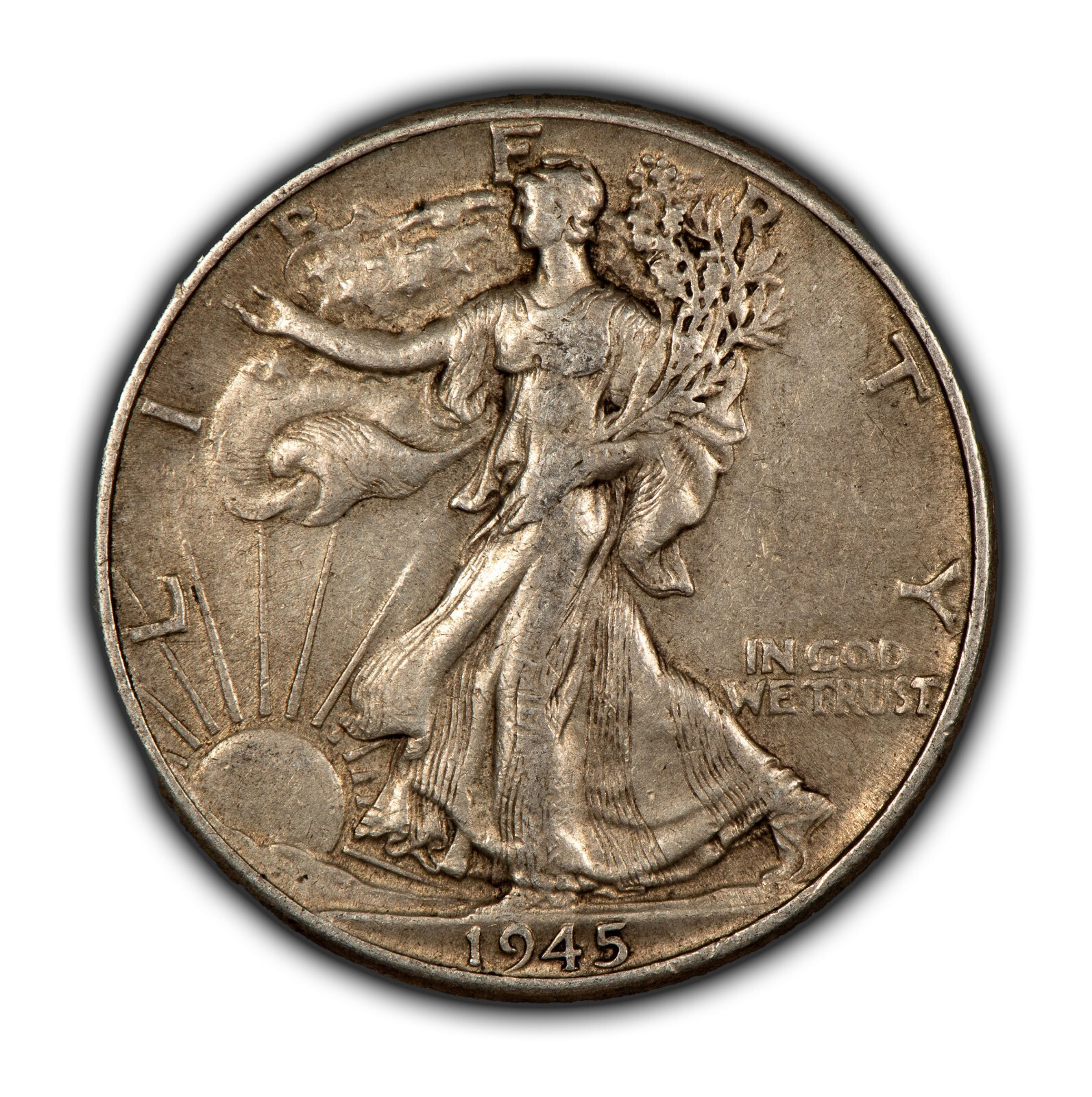 1945 50c Walking Liberty Half Dollar Mint Error Missing Initials - XF/AU - Z5445