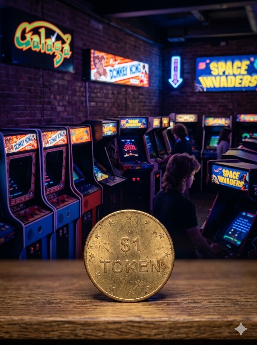Vintage $1 Vending Arcade Token - 12 Stars Design - No Cash Value - Brass