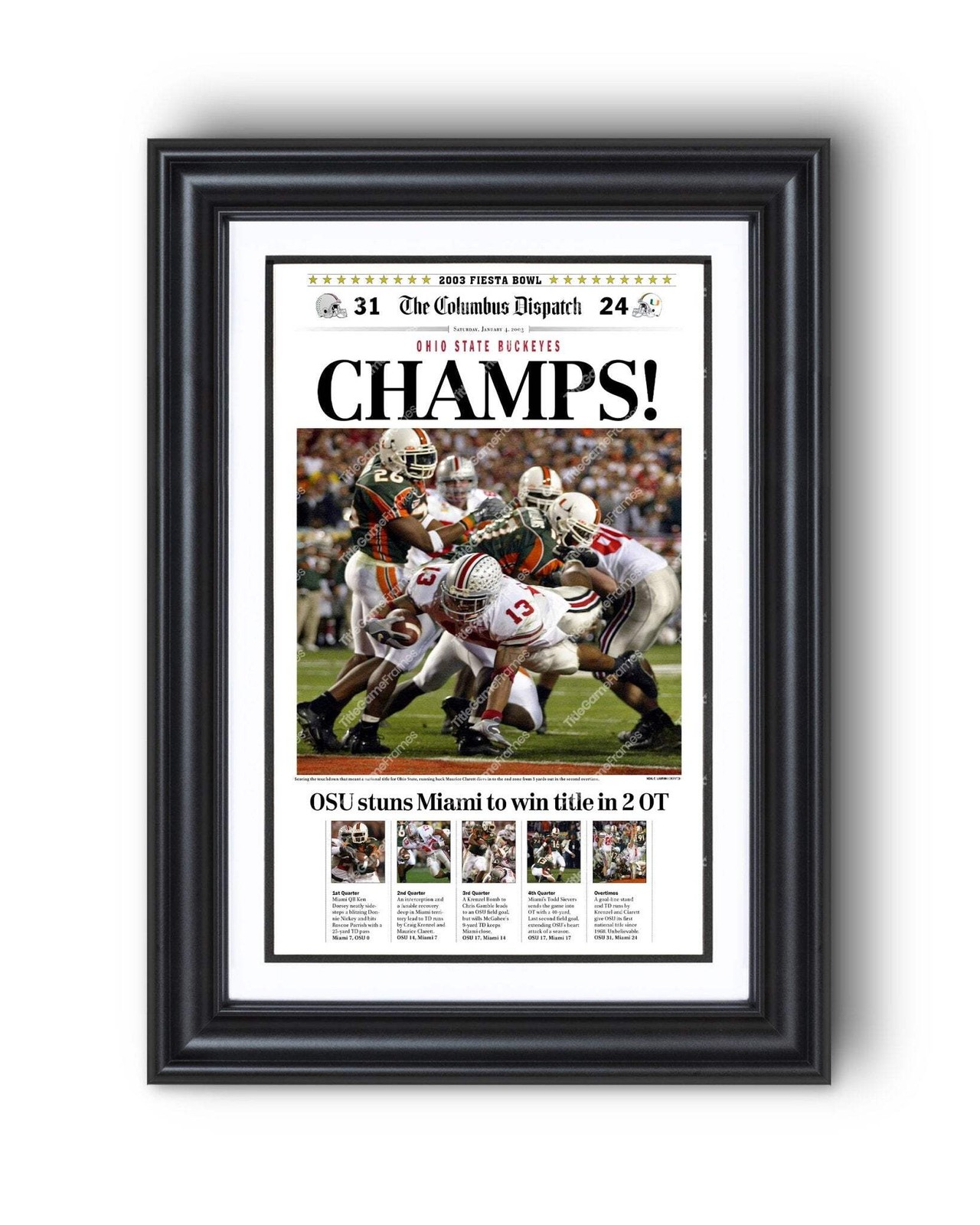 2002 Ohio State Buckeyes National Champions Framed Front Page Newspaper