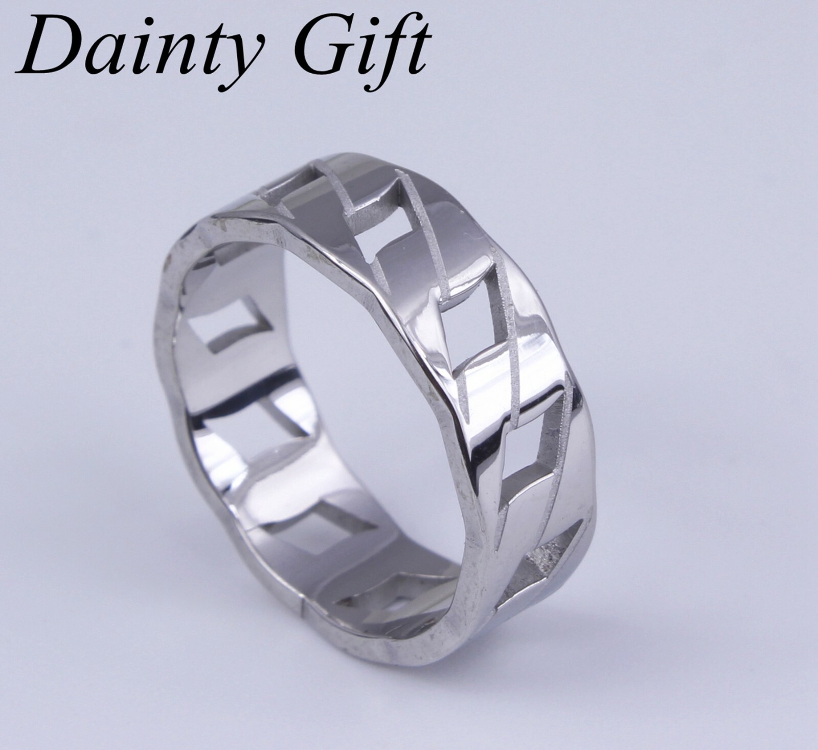 Women Girl Gold Plated Titanium Stainless Steel Silver Cuban Link Chain Ring 6-9