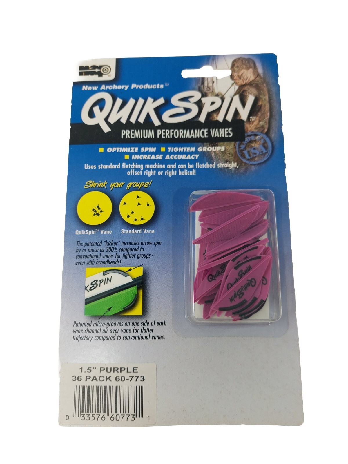 36 Pack NAP Quik Spin 1.5" Premium Performance Arrow Vanes: Purple: 60-773