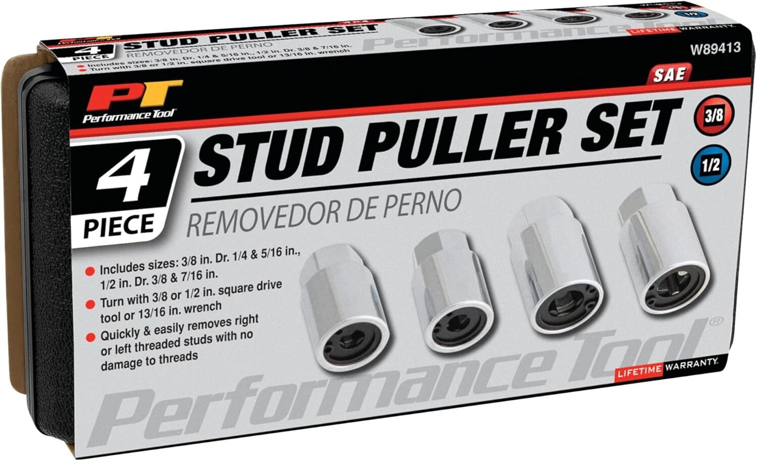 Performance Tool W89413, 1/4-7/16 Inch SAE Stud Remover Kit