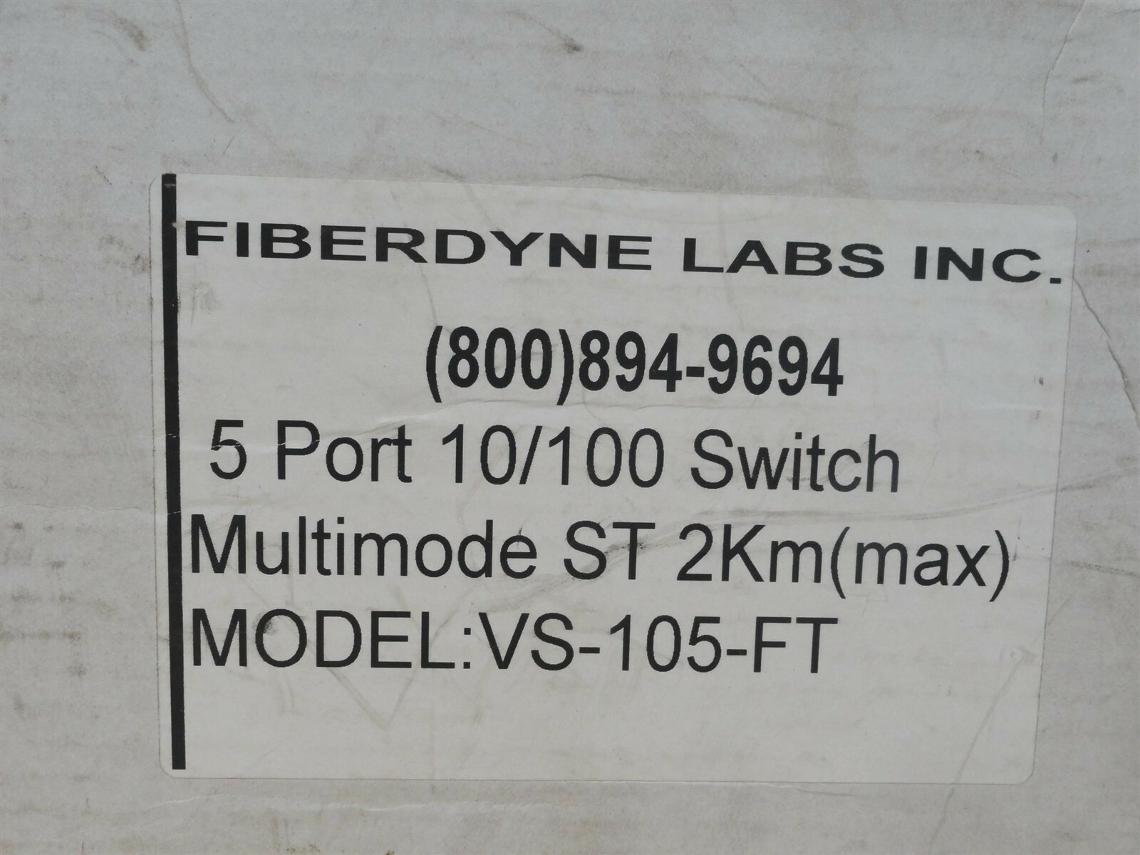 FIBERDYNE LABS - 5-PORT 10/100 SWITCH - MULTIMODE ST 2 Km (MAX) - VS-105FT - NIB
