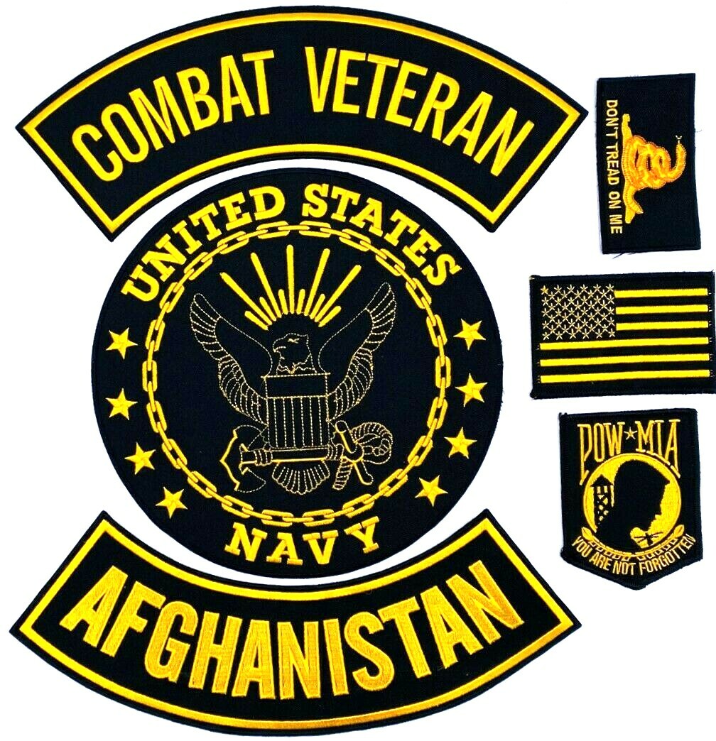 U.S. NAVY COMBAT VETERAN AFGHANISTAN MILITARY MOTORCYCLE VEST LOT OF 6 PATCHES