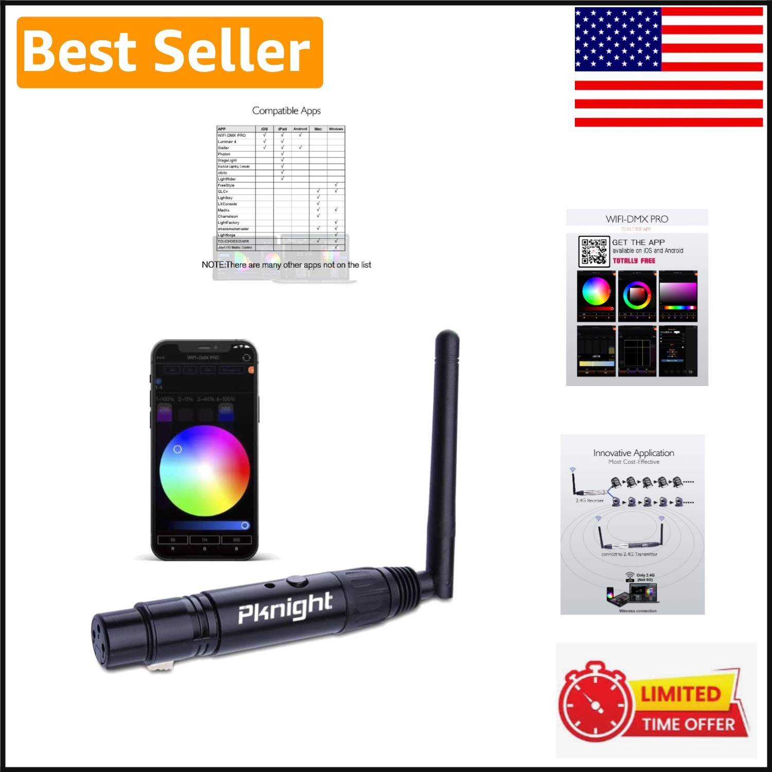 2.4G Wireless DMX Controller - Compact Wi-Fi Transceiver, Supports Artnet & sACN