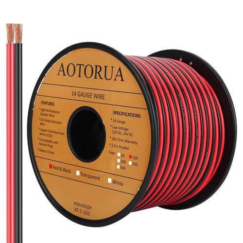 100FT 14/2 Gauge Red Black Cable Hookup Electrical 14AWG 100FT, Red&Black