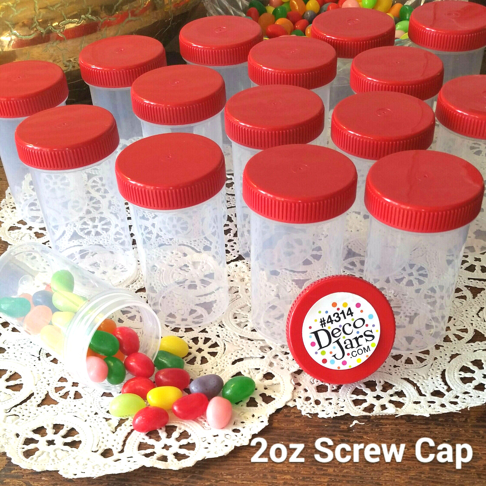 10 Pill Bottle 2oz JARS Plastic Container Party Favors Candy RED Caps  #4314 NEW