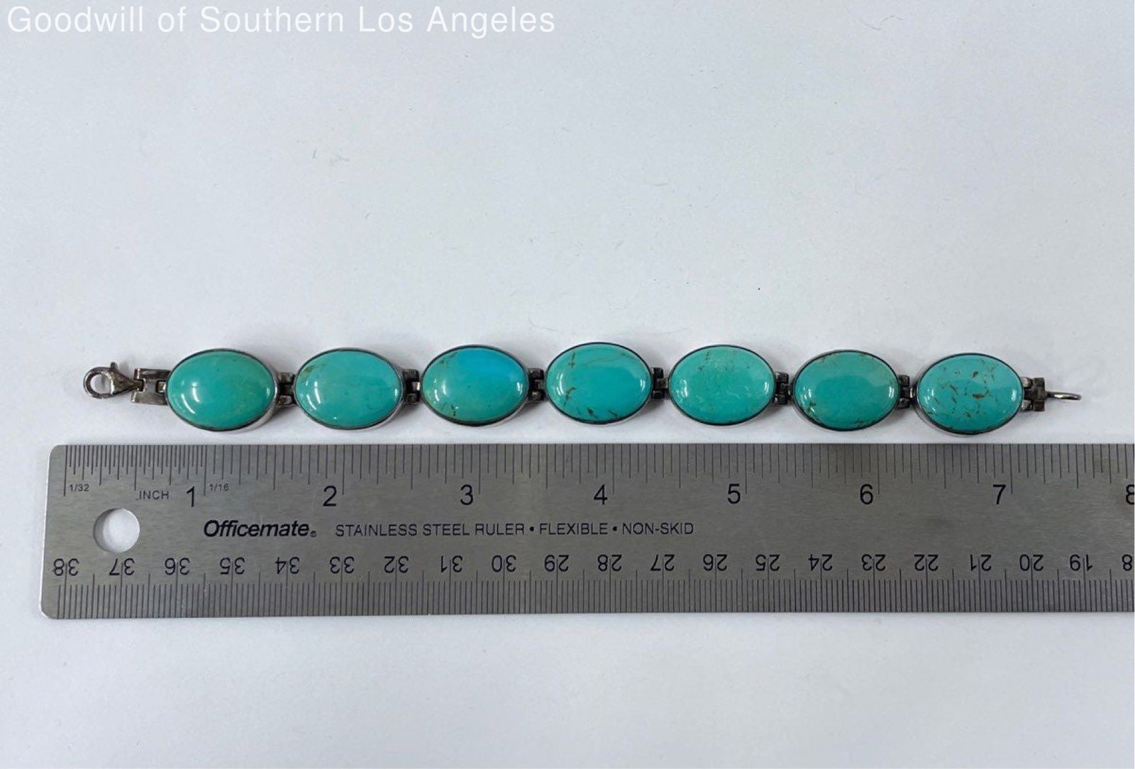 Sterling Silver Oval Turquoise Link Bracelet - 39.2g