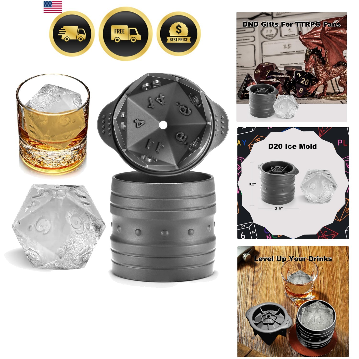 D20 Dice Ice Mold, DND Gamer Gifts for Men Women, Cool Christmas Stocking Stu...