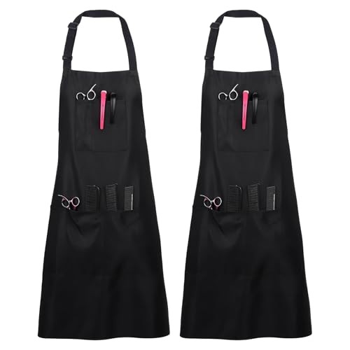 Hair Stylist Apron, Hairstylist Aprons for Women with 5 Pockets, 2 Black