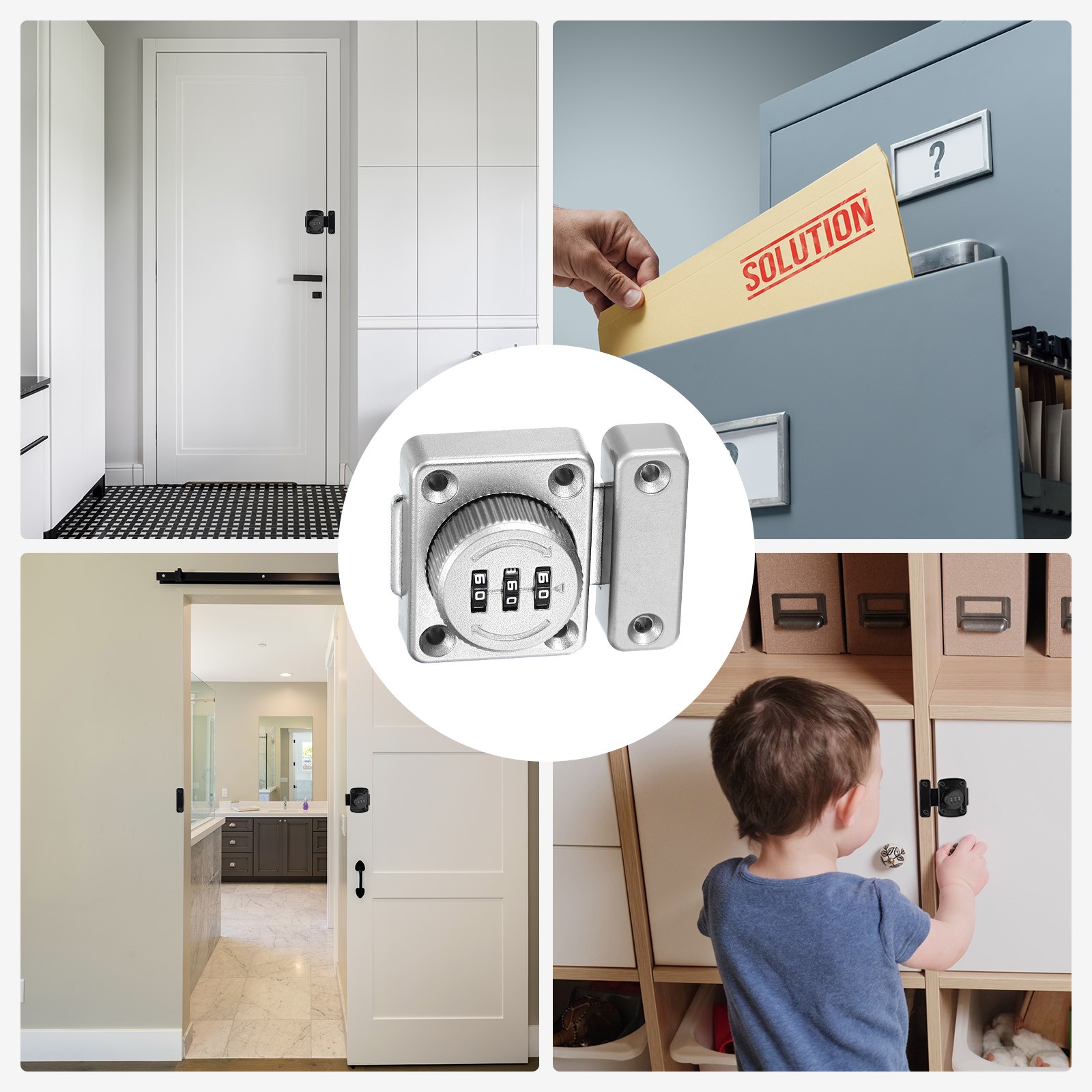 2Pcs 3-Password Wardrobe Combination Lock for 1 Way Doors Silver