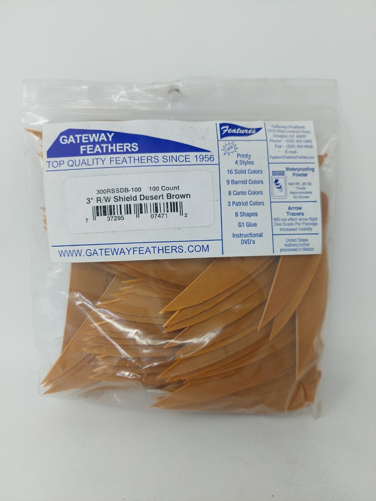 100pk Gateway Feathers 3" Right Wing: Shield Desert Brown 300RSSDB-100