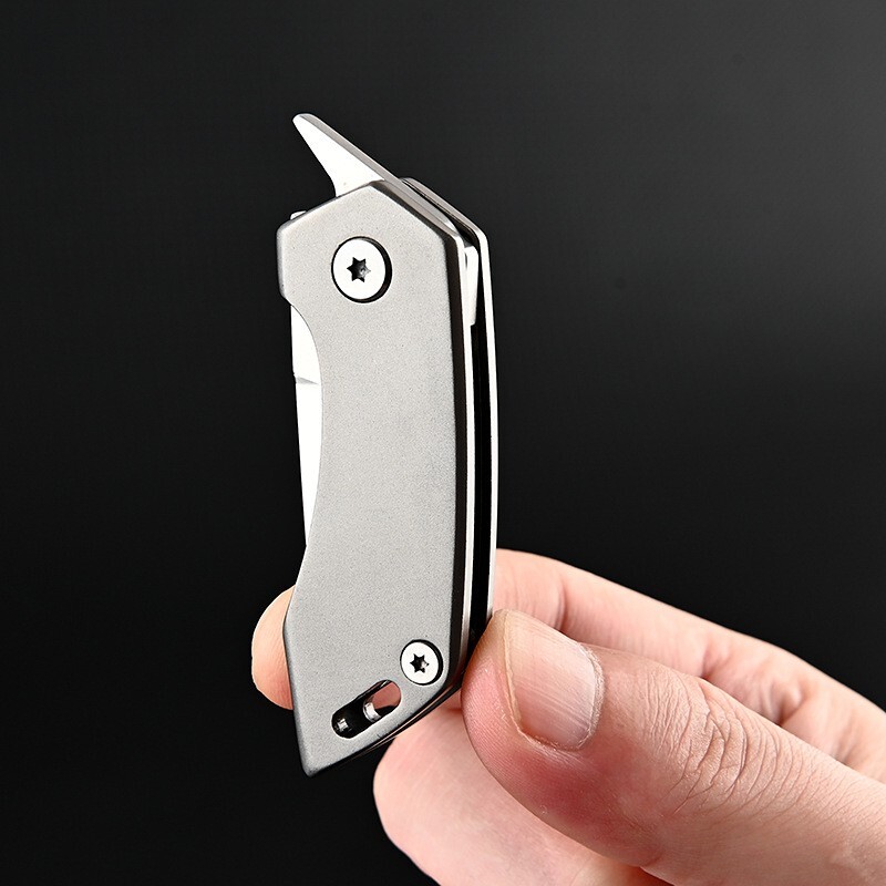 Mini Titanium Folding D2 Tanto Blade Knife EDC Outdoor Camping Keychain Tools