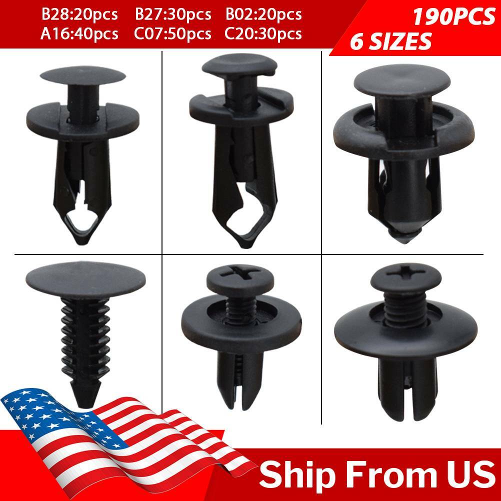 190Pcs Car Fastener Push Pin Rivet Trim Clips Bumper Fender Auto Panel Retainer