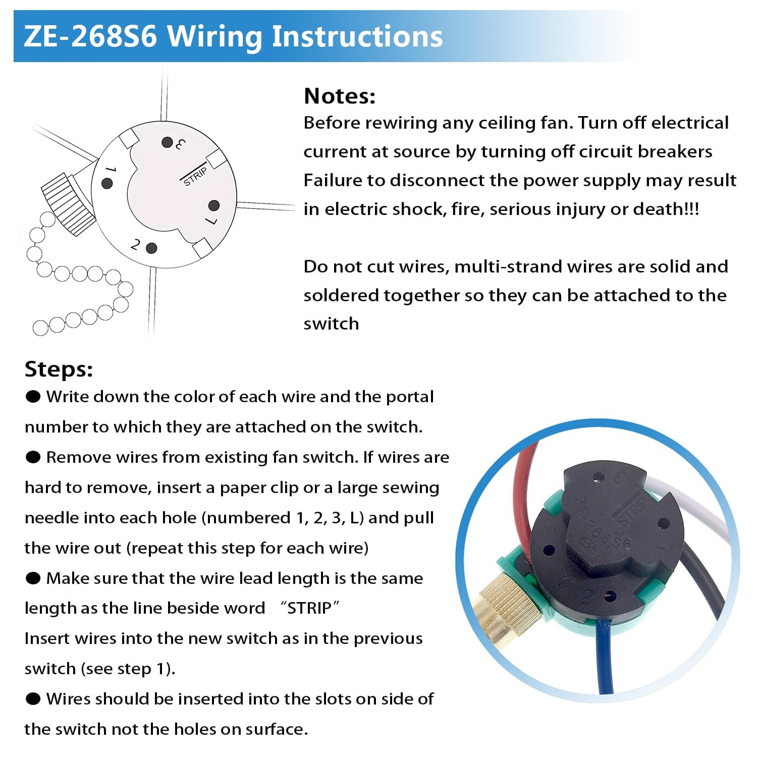 Ceiling Fan Switch, 4 Wire Zing Ear ZE-268S6 Pull ZE-268s6 Nickel, Nickel