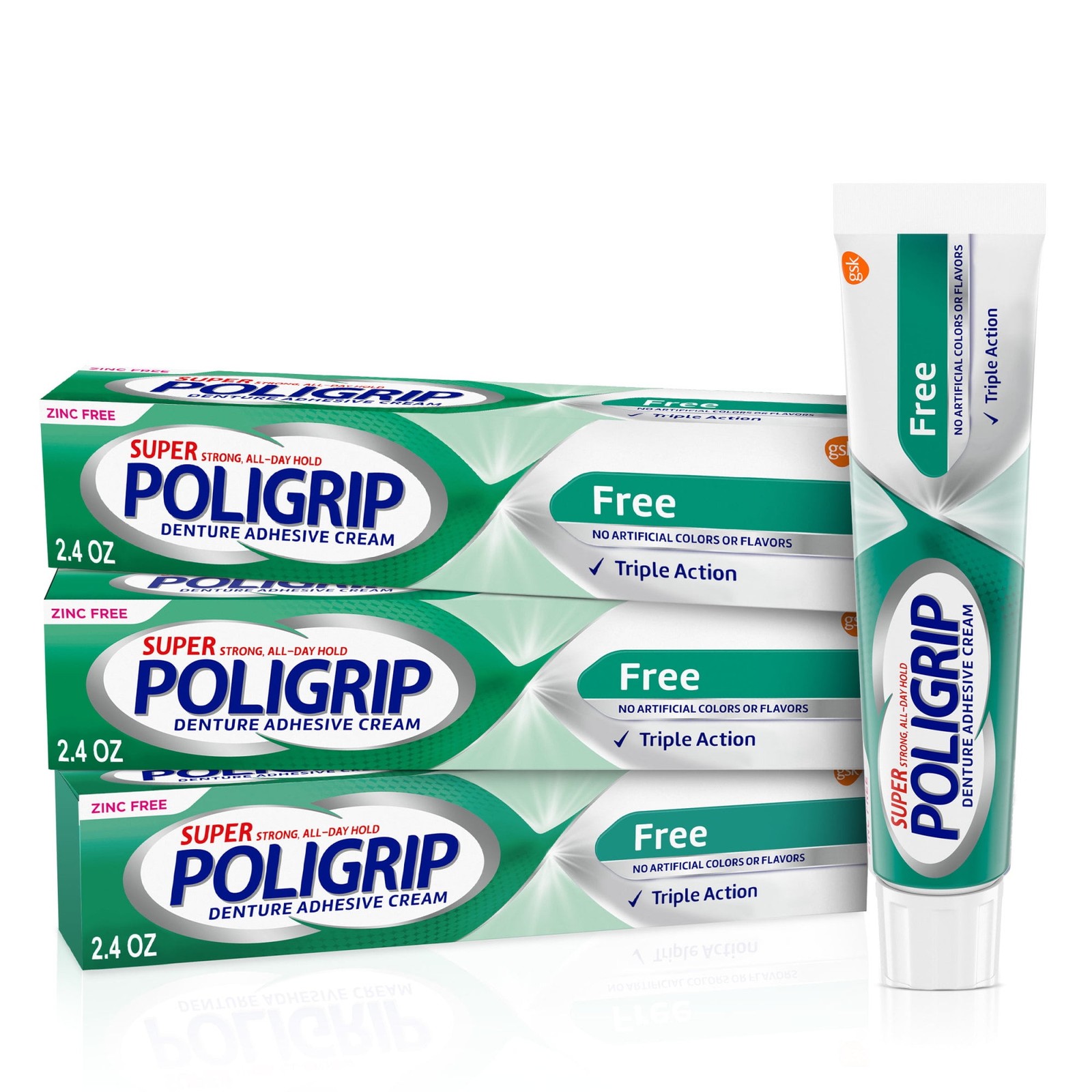 Super Poligrip Denture and Partials Adhesive Cream, 2.4 oz, 3 Pack