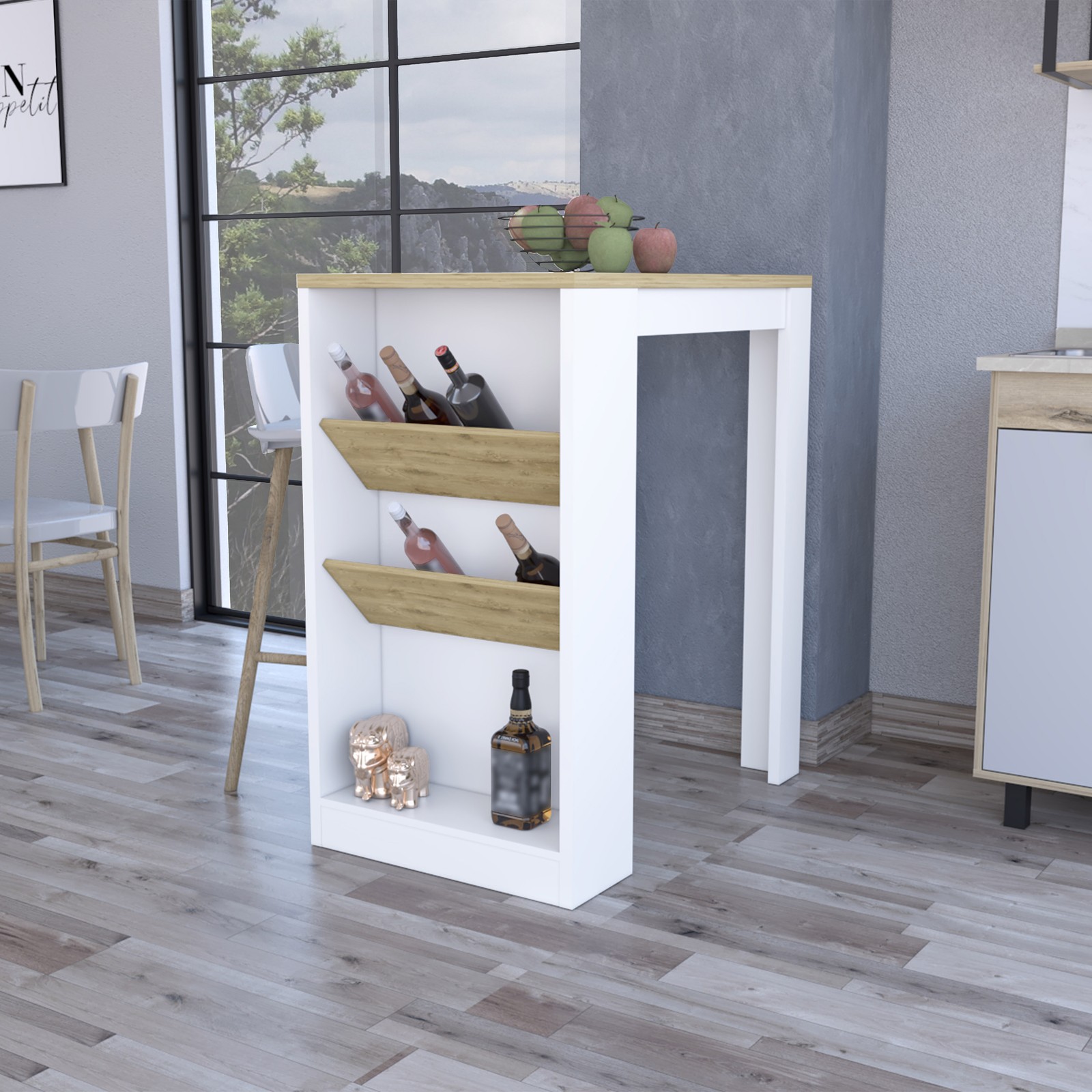 Kitchen Island with 3 Tier Shelf, Manufactured Wood Top Rolling Cart
