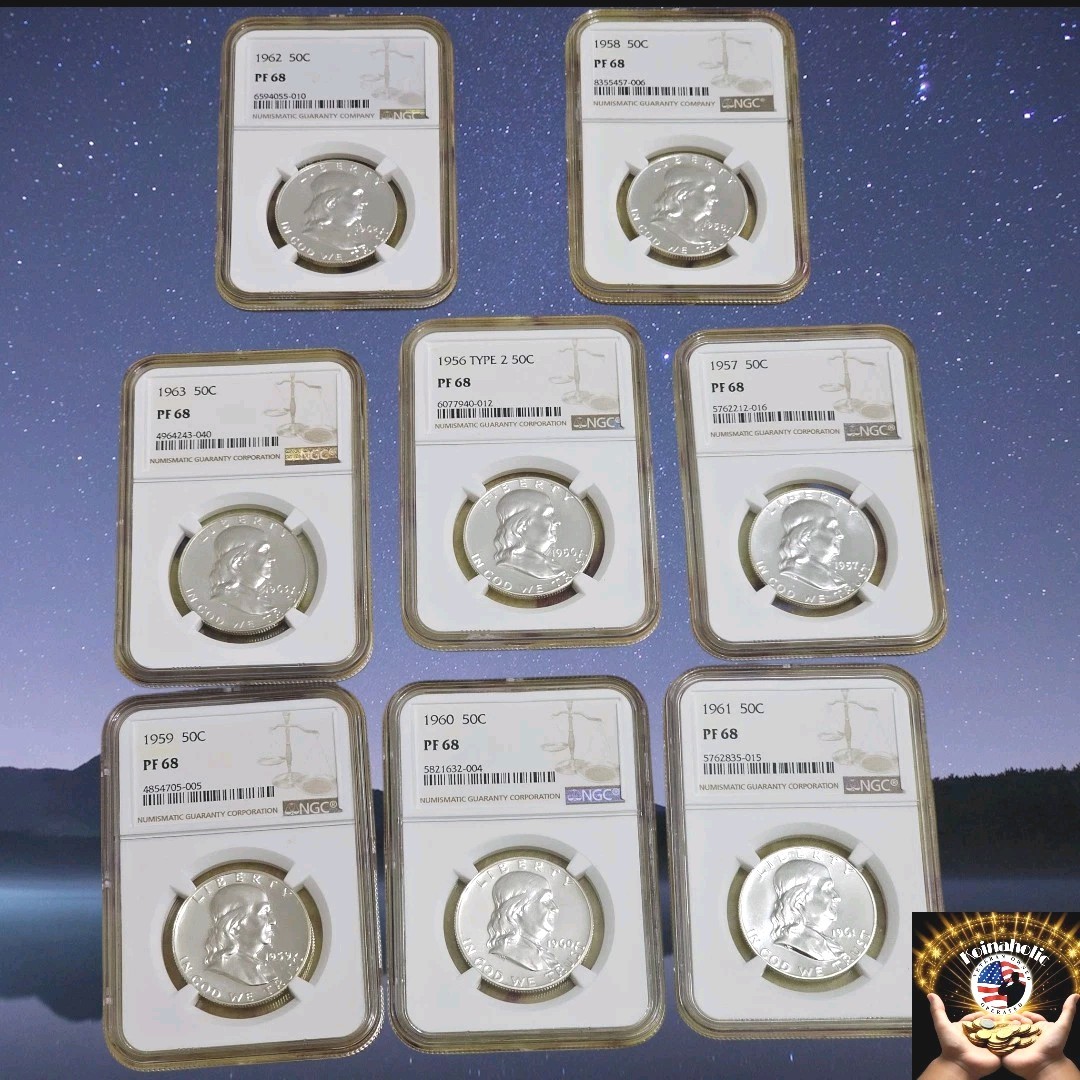 1956-1963 Proof  8-Coin Franklin Half Dollar Type Set NGC PF 68 Stunning Coins