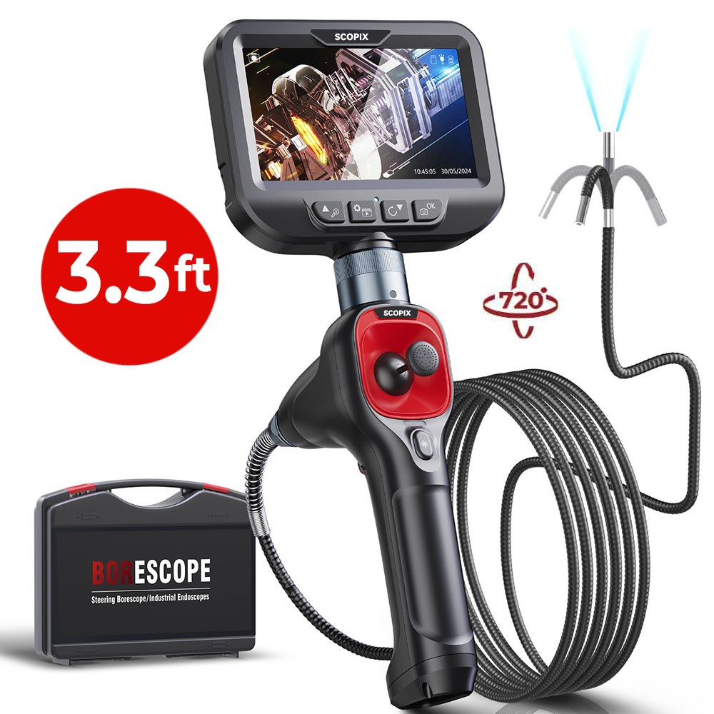 SCOPIX 4-Way 360° Articulating Borescope Endoscope w/ light HD Inspection Camera