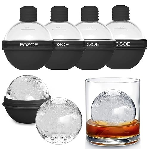 Silicone Ice Ball Molds for Whiskey - Set of 4 Round Makers with Lids 4*Black
