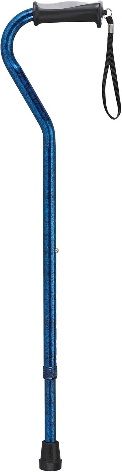 Aluminum Offset Cane with Gel Grip, Blue Crackle, 30'' - 39'' H, 1'' W, 1 Count