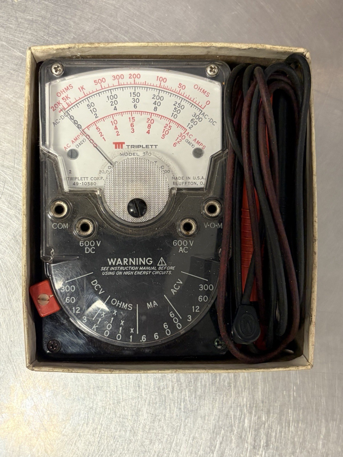 Triplett Model 310 Type 4 Volt Ohm Meter with Case, Probes and Instructions