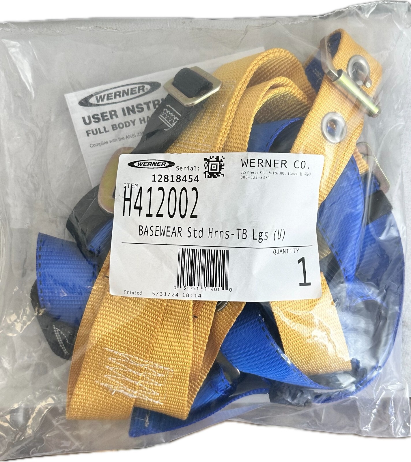 Werner H412002 Base Wear Standard Harness with TB Legs Universal (Sealed)