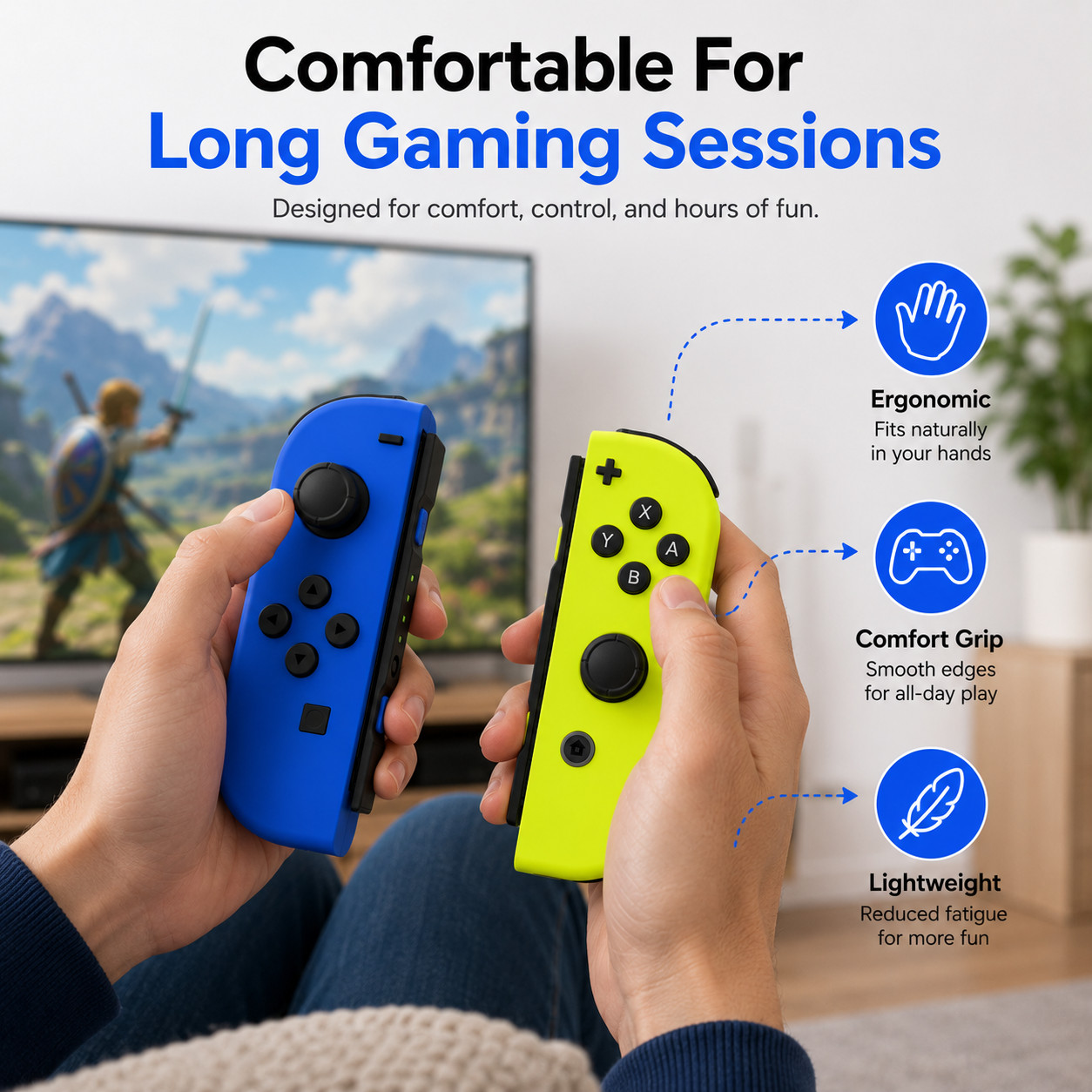 Wireless Joy Con Controllers Compatible with Nintendo Switch Blue & Neon Yellow