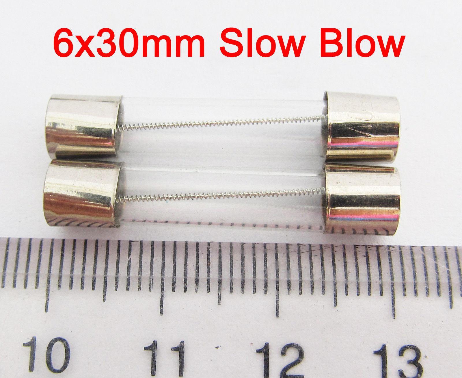 100 Pcs 6x30 Slow Blow Glass Fuse 6mm x 30mm 250V Slow Blow T0.25A-T15A