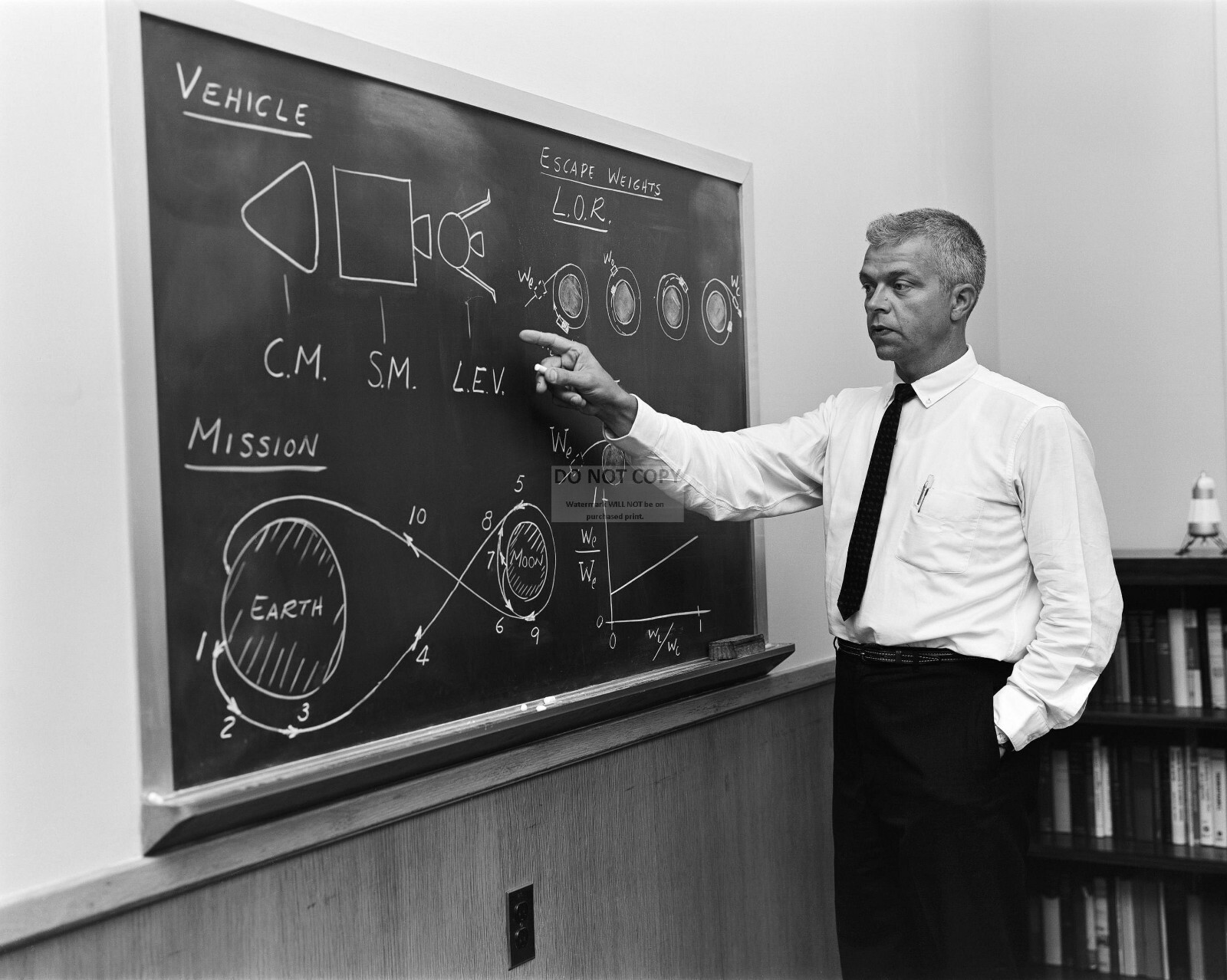 JOHN C. HOUBOLT DEMONSTRATES "LUNAR ORBIT RENDEZVOUS" - 8X10 NASA PHOTO (EP-106)