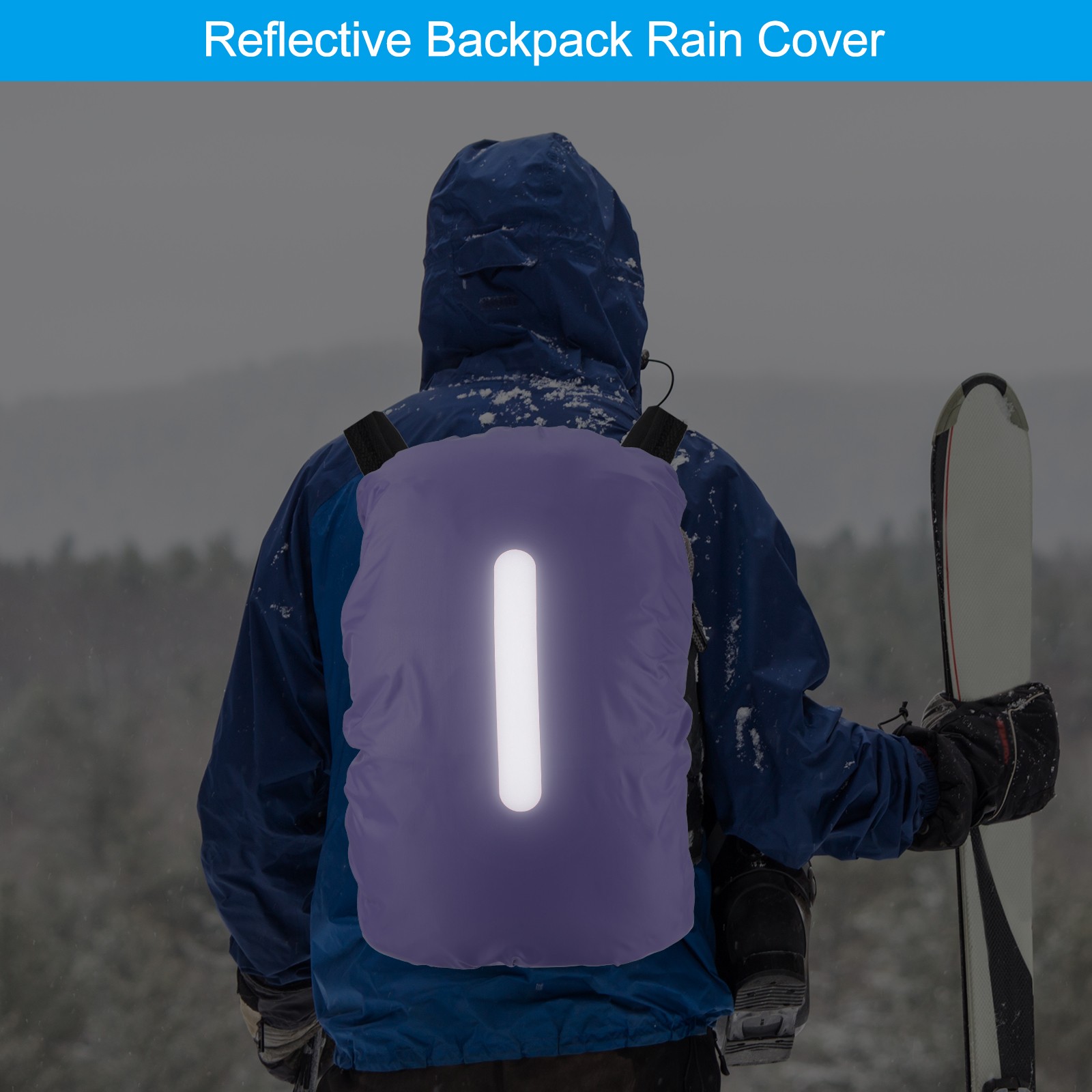 30-40L Waterproof Backpack Rain Cover with Vertical Strap S Purple