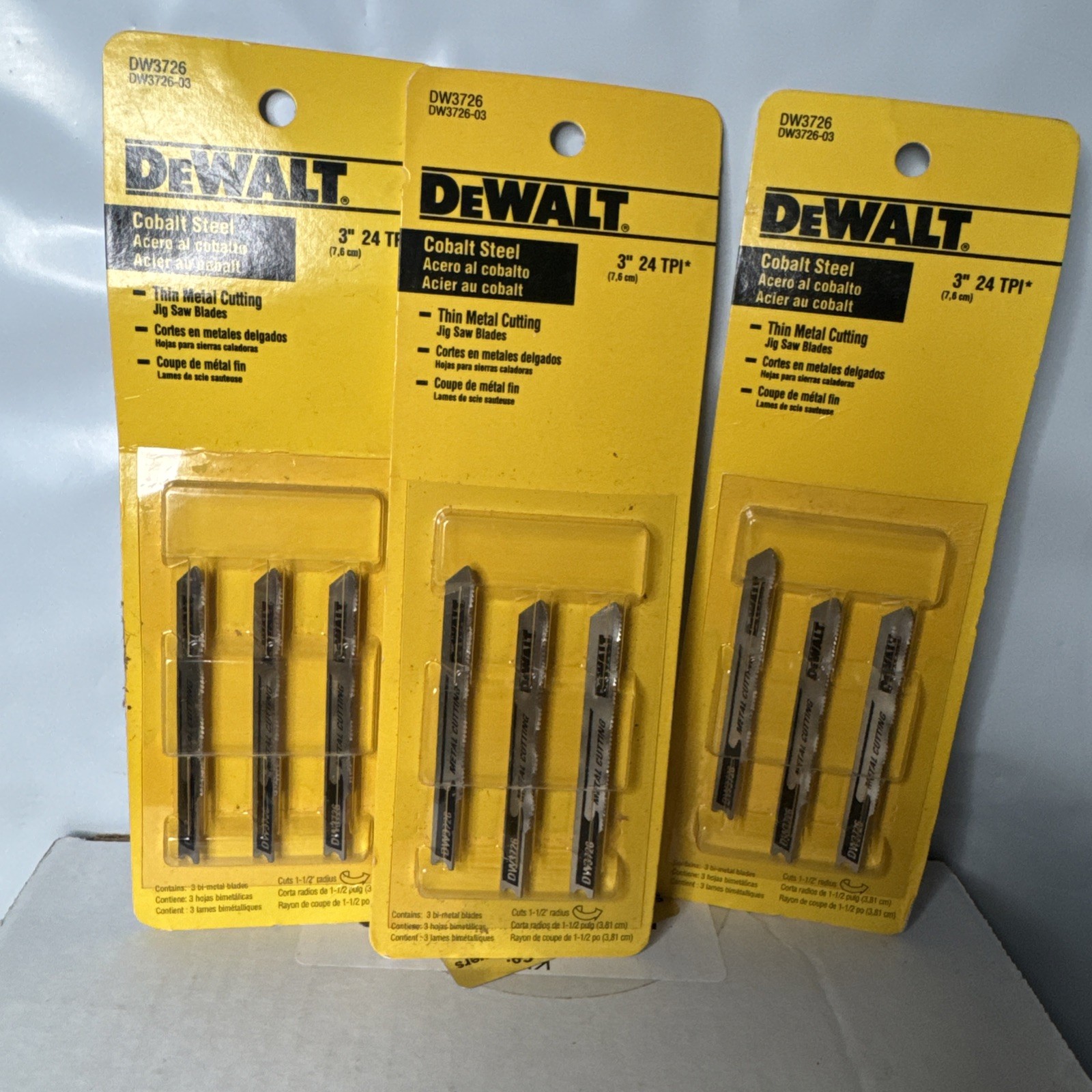 DEWALT DW3726 , 3", 24TPI JIG SAW BLADES THIN METAL CUTTING 9 BLADES  USA NOS