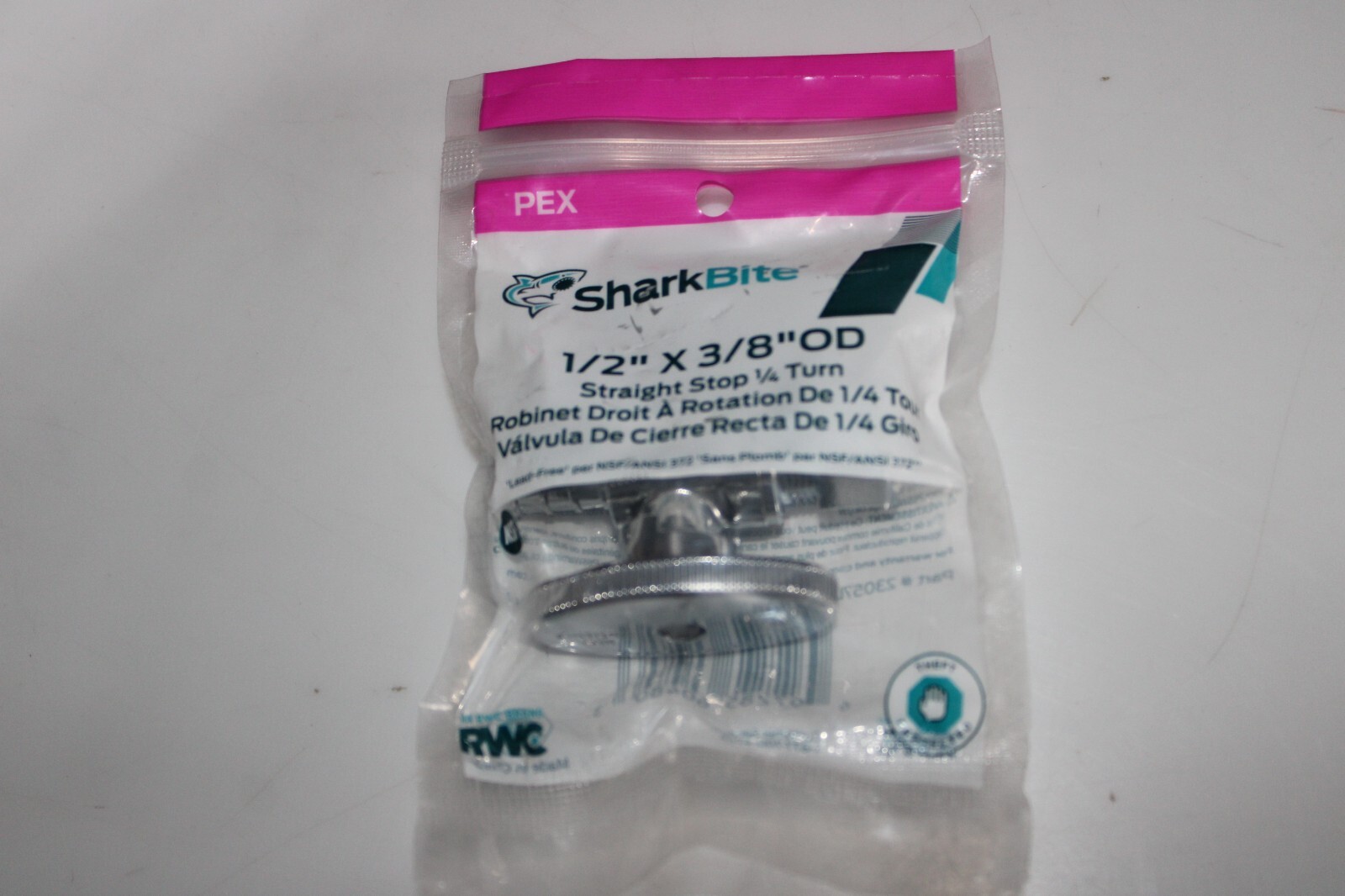 SharkBite 3/8"ODx1/2" Chrome Plated PEX Barb 23057LF Stop 1/4 Turn Straight