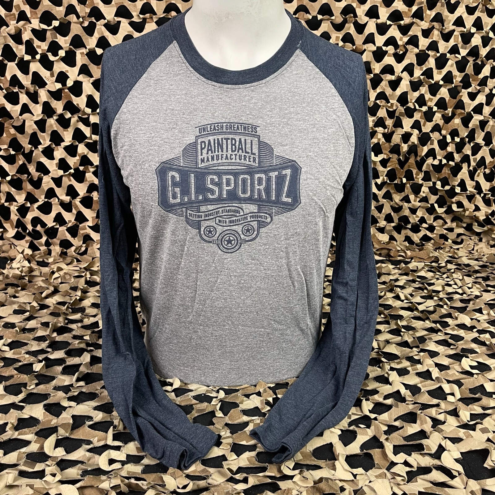 NEW GI Sportz Retro Fusion Long Sleeve T-Shirt - Grey/Navy - Large (31981)