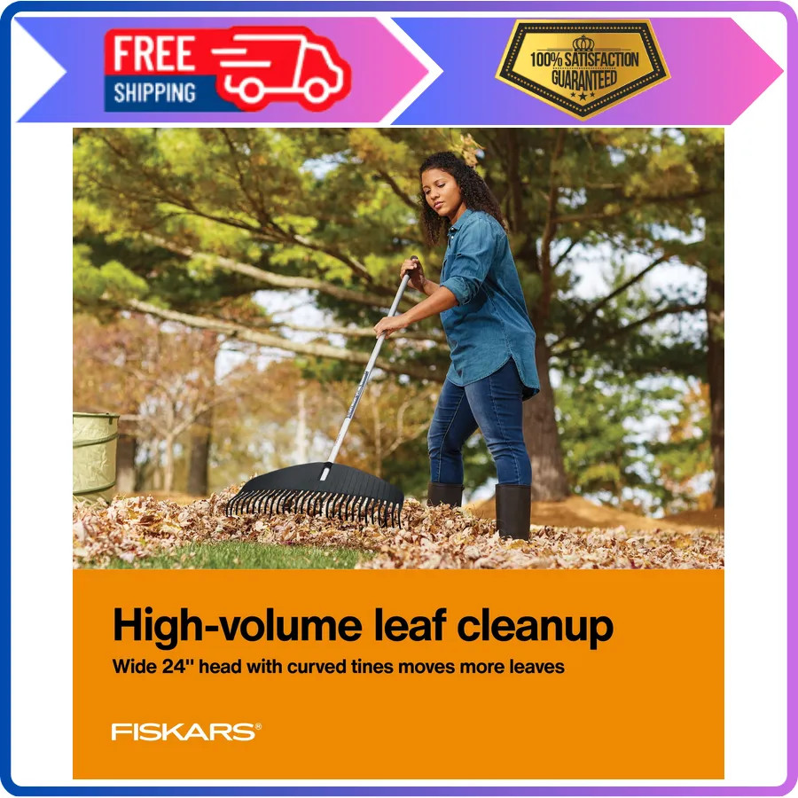 Fiskars 67 Inch Poly Leaf Rake Lightweight Garden Lawn Tool