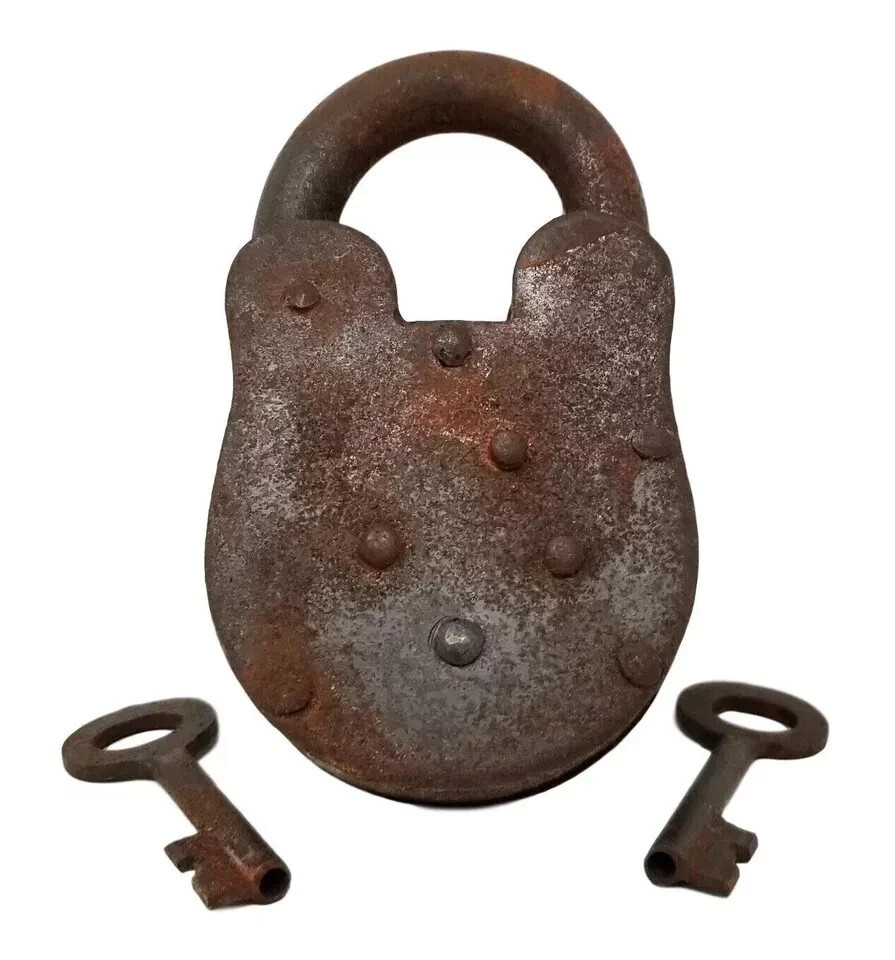 Padlock Folsom State Prison Cast Iron 1880 Working Lock Rusty lock & Brass Tag